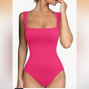 Chic Pink seamless Square Neck Bodysuit size Medium By Meyeeka